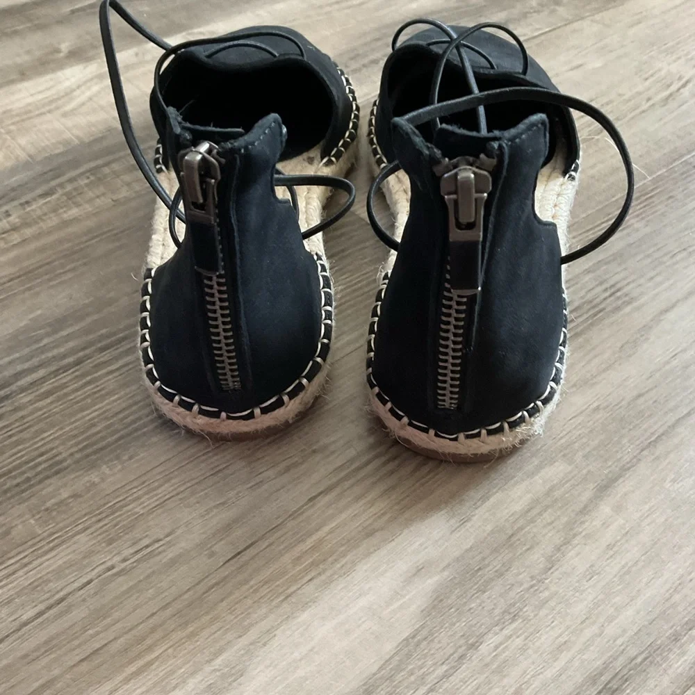 Eileen Fisher Black Suede Espadrille Lace Up Flat Shoes 8.5